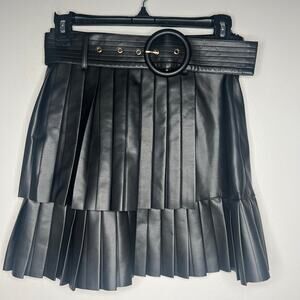 Zara Faux Leather Pleated Mini Skirt Belted Women's XS Goth Dark Academia Grunge